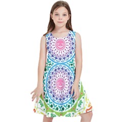 Mandala Pattern Rainbow Pride Kids  Skater Dress by Ravend