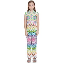 Mandala Pattern Rainbow Pride Kids  Sleeveless Ruffle Edge Band Collar Chiffon One Piece by Ravend