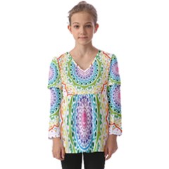 Mandala Pattern Rainbow Pride Kids  V Neck Casual Top by Ravend