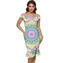 Mandala Pattern Rainbow Pride Off Shoulder Ruffle Split Hem Bodycon Dress View1