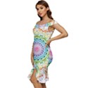 Mandala Pattern Rainbow Pride Off Shoulder Ruffle Split Hem Bodycon Dress View2