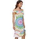 Mandala Pattern Rainbow Pride Off Shoulder Ruffle Split Hem Bodycon Dress View3