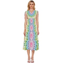 Mandala Pattern Rainbow Pride V-neck Drawstring Shoulder Sleeveless Maxi Dress by Ravend