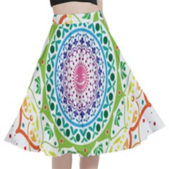 Mandala Pattern Rainbow Pride A-line Full Circle Midi Skirt With Pocket by Ravend