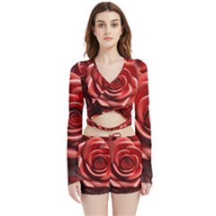 Roses Flowers Plant Velvet Wrap Crop Top And Shorts Set by Ravend