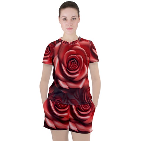 Roses Flowers Plant Women s Tee And Shorts Set by Ravend