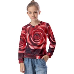 Roses Flowers Plant Kids  Long Sleeve Tee With Frill 