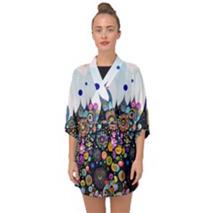 Flower Flowers Flora Floral Nature Watercolor Art Texture Half Sleeve Chiffon Kimono by Ravend