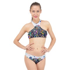 Flower Flowers Flora Floral Nature Watercolor Art Texture High Neck Bikini Set