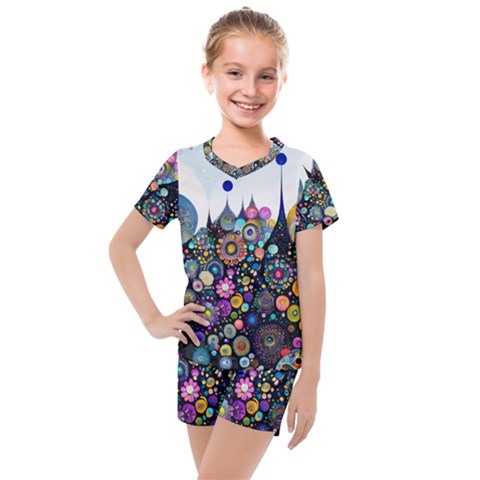 Flower Flowers Flora Floral Nature Watercolor Art Texture Kids  Mesh Tee And Shorts Set by Ravend