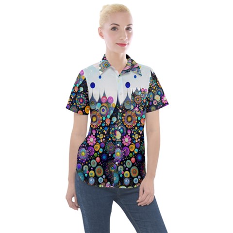 Flower Flowers Flora Floral Nature Watercolor Art Texture Women s Short Sleeve Pocket Shirt by Ravend