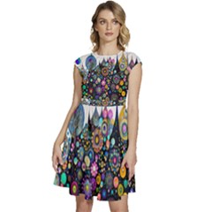 Flower Flowers Flora Floral Nature Watercolor Art Texture Cap Sleeve High Waist Dress