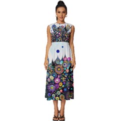 Flower Flowers Flora Floral Nature Watercolor Art Texture Sleeveless Round Neck Midi Dress