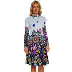 Flower Flowers Flora Floral Nature Watercolor Art Texture Long Sleeve Shirt Collar A-line Dress by Ravend