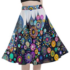 Flower Flowers Flora Floral Nature Watercolor Art Texture A-line Full Circle Midi Skirt With Pocket