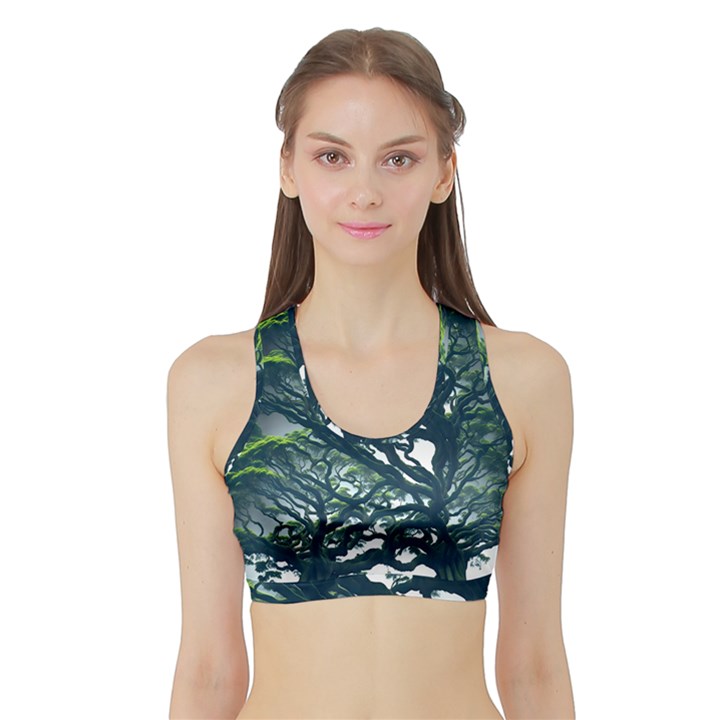 Tree Leaf Green Forest Wood Natural Nature Sports Bra with Border