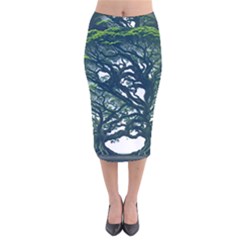 Tree Leaf Green Forest Wood Natural Nature Velvet Midi Pencil Skirt by Ravend