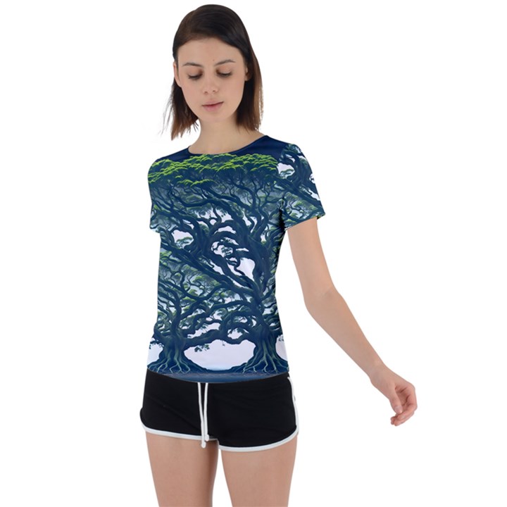 Tree Leaf Green Forest Wood Natural Nature Back Circle Cutout Sports Tee