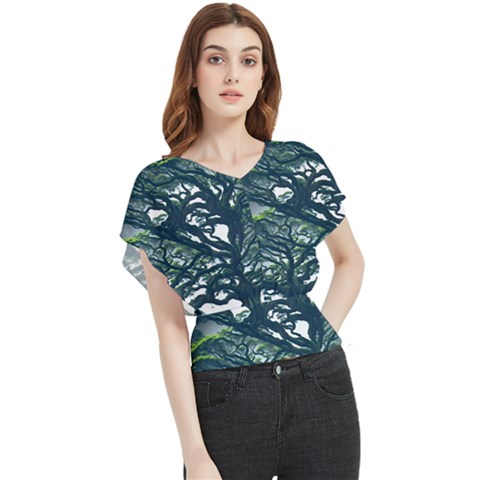 Tree Leaf Green Forest Wood Natural Nature Butterfly Chiffon Blouse by Ravend