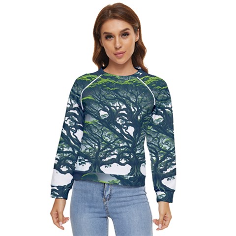 Tree Leaf Green Forest Wood Natural Nature Women s Long Sleeve Raglan Tee by Ravend