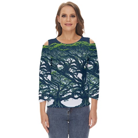 Tree Leaf Green Forest Wood Natural Nature Cut Out Wide Sleeve Top by Ravend