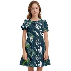 Tree Leaf Green Forest Wood Natural Nature Kids  Puff Sleeved Dress by Ravend