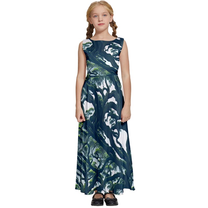 Tree Leaf Green Forest Wood Natural Nature Kids  Satin Sleeveless Maxi Dress