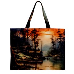 Fantasy Landscape Foggy Mysterious Zipper Mini Tote Bag by Ravend