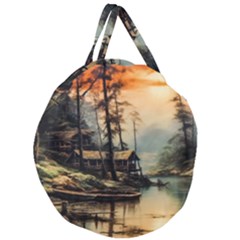 Fantasy Landscape Foggy Mysterious Giant Round Zipper Tote by Ravend