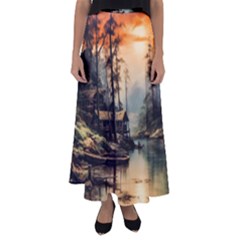 Fantasy Landscape Foggy Mysterious Flared Maxi Skirt by Ravend