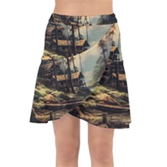 Fantasy Landscape Foggy Mysterious Wrap Front Skirt by Ravend