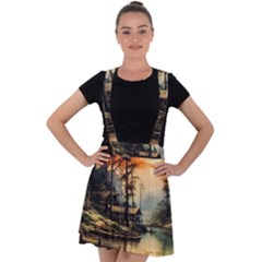 Fantasy Landscape Foggy Mysterious Velvet Suspender Skater Skirt by Ravend