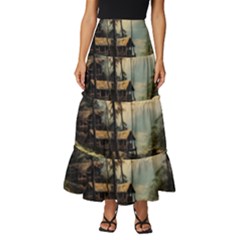 Fantasy Landscape Foggy Mysterious Tiered Ruffle Maxi Skirt by Ravend