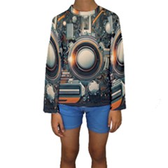 Technology Robot Internet Processor Kids  Long Sleeve Swimwear by Ravend