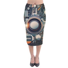 Technology Robot Internet Processor Velvet Midi Pencil Skirt by Ravend