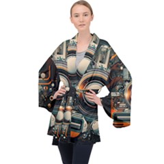 Technology Robot Internet Processor Long Sleeve Velvet Kimono  by Ravend