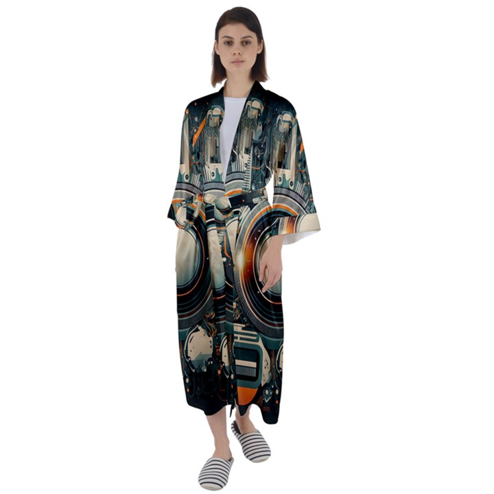 Technology Robot Internet Processor Maxi Satin Kimono