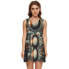 Technology Robot Internet Processor Tiered Sleeveless Mini Dress by Ravend