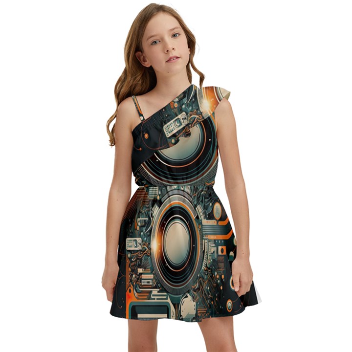 Technology Robot Internet Processor Kids  One Shoulder Party Dress