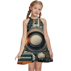 Technology Robot Internet Processor Kids  Halter Collar Waist Tie Chiffon Dress by Ravend