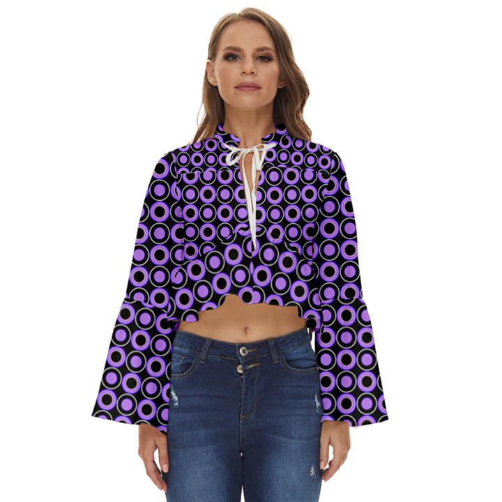 Mazipoodles Purple Donuts Polka Dot  Boho Long Bell Sleeve Top