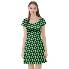 Mazipoodles Green Donuts Polka Dot Short Sleeve Skater Dress by Mazipoodles