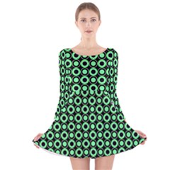 Mazipoodles Green Donuts Polka Dot Long Sleeve Velvet Skater Dress by Mazipoodles