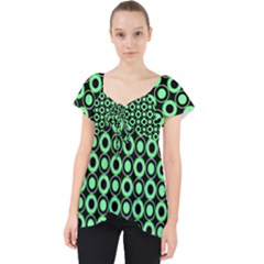 Mazipoodles Green Donuts Polka Dot Lace Front Dolly Top by Mazipoodles