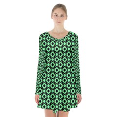 Mazipoodles Green Donuts Polka Dot Long Sleeve Velvet V-neck Dress