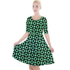 Mazipoodles Green Donuts Polka Dot Quarter Sleeve A-line Dress by Mazipoodles