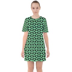 Mazipoodles Green Donuts Polka Dot Sixties Short Sleeve Mini Dress by Mazipoodles