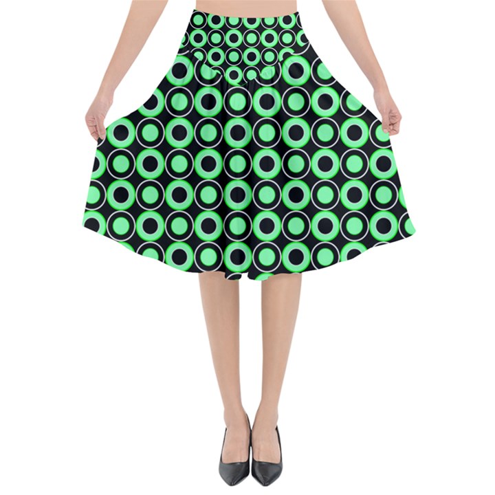 Mazipoodles Green Donuts Polka Dot Flared Midi Skirt