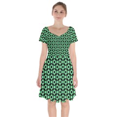 Mazipoodles Green Donuts Polka Dot Short Sleeve Bardot Dress by Mazipoodles