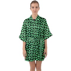 Mazipoodles Green Donuts Polka Dot Half Sleeve Satin Kimono  by Mazipoodles